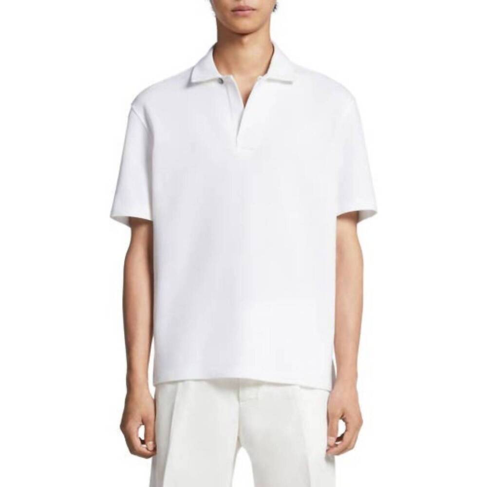 NEW ZEGNA honeycomb short sleeve polo in white